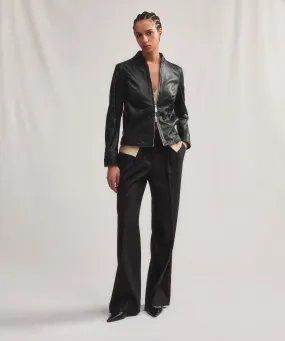 Giacca biker lucida in pelle traforata