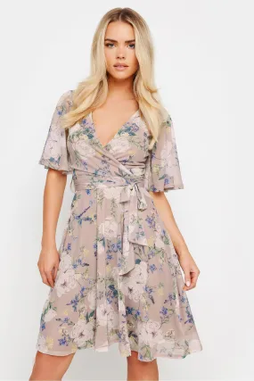 PixieGirl Petite Floreale - Abito midi a portafoglio in rete